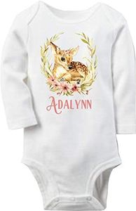 Doozy Designs Personalized Deer Baby Girl Outfit (0-3M Long Sleeve Bodysuit)