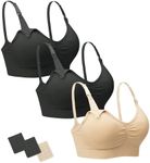 Stelle Nursing Bras Maternity Bra for Breastfeeding Pregnancy Wireless Bralette with Pads, Extenders (Black+Black+Beige,XL)