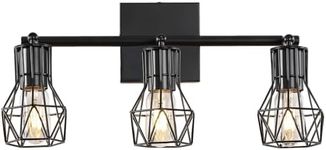 BANGANMA 3 Light Wall Sconces Lighting with Wire Cage, Retro Industrial Bathroom Vanity Light Fixtures Over Mirror,Black Wall Lights for Bathroom Living Room Bedroom Hallway Kitchen