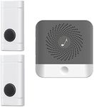 Wireless Doorbell with 2 Push Button Waterproof Transmitter and 1 Plugin Receivers Operating at over 1000-feet Range with Over 50 Chimes, No Batteries Required for Receivers