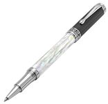 Xezo Maestro Handmade Rollerball Pen, Fine Point. Iridescent Oceanic Origin White Mother of Pearl with Diamond-Like Carbon PVD. Serialized, No Two Pens Alike