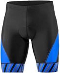 SLS3 Triathlon Shorts Mens - Padded Tri Shorts Mens – Swim, Bike, Run – Duathlon or Triathlon with Pocket (Black/Blue Stripes, Large)