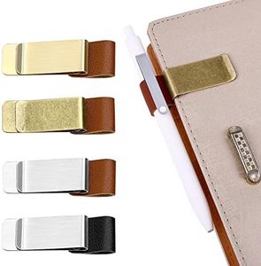 TIESOME Pen Loop Holder, 4Pcs PU Leather Retro Notebook Pen Holder Pen Loop with Clips for Journal Notebook Planner Clipboard Office Pocket, Fit Most Pen Size