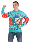 FUN.COM Mega Man Ugly Christmas Sweater for Adults, Megaman Sweaters for Men & Women, Video Game Ugly Xmas Sweatshirts, Blue, 3X-Large