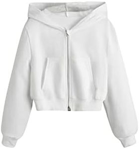 WDIRARA Girl's Zip Front Hoodie Pocket Casual Long Sleeve Sweatshirt Tops White 12-13Y