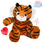 CozyWorld 33CM Heartbeat Tiger Recordable Stuffed Animals Voice Sweet Messages Recorder Soft Plush Toy Playback Your Words Birthday Gifts for Toddler Kids