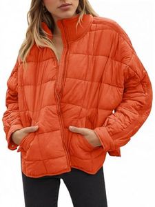 Aiopr Women's Oversized Lightweight Down Coat Long Sleeve Zip Packable Short Puffer Jackets