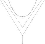 Turandoss Layered Silver Necklace for Women, 14K White Gold Layered Silver Necklace Multi Layered Necklaces for Women Silver Necklace for Women Silver Jewelry