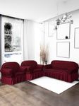 Amazon Brand - Umi Stretch Sofa Slipcover Easy Fitted Sofa Couch Cover with Skirt One Three Seater and Two Single Seater, Red/Maroon