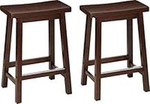 Amazon Basics Classic Solid Wood Saddle-Seat Kitchen Counter Stool with Foot Plate 24 Inch, Walnut, Set of 2