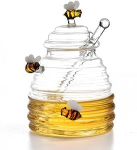 Glass Honey Jar with Beehive Design and Lid - 18oz Honey Dispenser Container for Home Kitchen Store