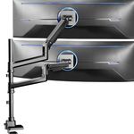 VIVO Pneumatic Arm Dual Ultrawide Monitor Extra Tall Desk Mount for Up to 49 inch Screens, Heavy Duty Clamp, Holds 2 Ultra Wides Up to 20kg, Black, STAND-V120K