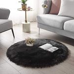 CottonFry Faux Sheepskin Fur Area Rugs Round Fur Throw Rug Floor Mat Circular Carpet for Bedroom Soft Circle Kids Play Mat (24x24, Black Round)