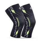 Nivia Knitted Knee Support for Men & Women, Knee Sleeves Braces Pair for Sports & Workout, Knee Cap Compression Support for Exercise, Running, Cycling (Black, Green) (L)