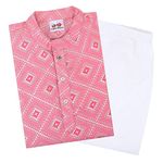 superminis Baby Boys Silver Foil Printed Cotton Kurta Set, Round Collar, Full Sleeves With Pyjama (Pink,White, 7-8 Years)