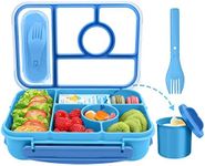 Demiue Lunch Box, Bento Box, Lunch Containers for Adults/Kids/Toddler,5 Compartments Bento Lunch Box with Sauce Vontainers,Microwave & Dishwasher & Freezer Safe,BPA Free(Blue)