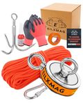 EilxMag Fishing Magnet, 1225 LBS(555KG) Pulling Force Double Sided Magnet Fishing Kit, Super Strong Heavy Duty Neodymium Magnet for Deep Water with Rope 100ft Grappling Hook Thread Locker Gloves