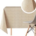 KP HOME Waterproof PVC Wipe Clean Table Cloth - Rectangular 78x55in | 200x140cm - Embossed One Tone Tablecloth Rectangular Wipeable - Outdoor Plastic Table Cover Wipe Down in Plain Beige