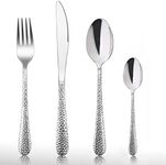 HaWare 24 Piece Cutlery Set, Stainless Steel Hammered Flatware Set Service for 6, Include Knife Spoon Fork, Mirror Polished & Dishwasher Safe