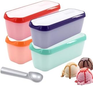 CheeseandU 4Pack Ice Cream Containers with Metal Scoop Reusable Ice Cream Containers Reusable Rectangle Dessert Storage Tubs for Yogurt, Sorbet, Gelato