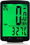Lurowo Bicycle Speedometer with LCD Display Wireless MTB Bike Cycle Computer Odometer Rainproof Cycling Speed Power Meter Temperature Measurable Stopwatch Waterproof,3.15X2.1X0.73'',Green Display