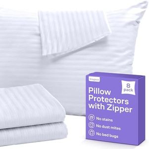Set of 12 Pillow Protectors with Zipper King Size - 100% Resistant to Stains, Dust & Dirt - Washable Covers for Increased Pillow Lifespan