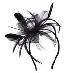 VGLOOK Flower Cocktail Tea Party Headwear Feather Fascinators Derby Hat for Girls and Ladies (Black)