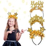 DATIFF 3pcs New Year's Eve Headband 2024 Happy New Year Headdress Glitter Star Silver Gold New Year's Eve Hair Band New Year's Eve Photo Props for Children Adults New Year Eve Eve Party Decoration