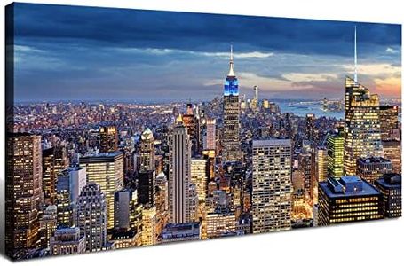 New York City Wall Art NYC Skyline Picture Wall Decor Modern Manhattan Cityscape Canvas Prints Poster for Bedroom Living Room Decor Night City Empire Building Panoramic Artwork Home Decoration 24x48"