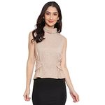 Latin Quarters Beige High Neck Cut Sleeve Sweater