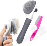 Cat Brush Dog Brush Grooming Set - Slicker Brushes for Dogs/Cats - Pet Self Cleaning Cat Comb with Release Button for Long & Short Hairs Kittens Smooth Handle Tangle Free Design Massaging Tool