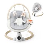 Baby Bouncer, Portable Electric Baby Swing with Bluetooth, 5 Swing Speed, 10 Songs, 5-Point Harness, Remote Control & Touch Panel - Bouncer from Birth for Indoor & Outdoor Use (Wood Grain)