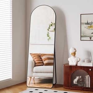 Clevich Full Body Mirror 162 x 53 cm with Aluminium Frame Metal Stand Standing Mirror HD Large Wall Mirror with Hooks Full Length Mirror Wall Mirror for Living Room Sleep Dressing Bathroom Hallway
