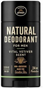 Honestly pHresh Prebiotic Natural Deodorant for Men – Aluminum & Baking Soda Free with 24 Hour Odor Protection. Clean Vegan Deodorant for Sensitive Skin. Made In USA – Vital Vetiver Scent, 2.5 oz
