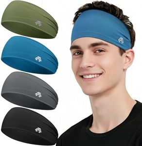 Awumbuk Running Headbands for Men & Women, Moisture Wicking Sweat Band 4 Pack Absorbent Non-Slip Hair Bands for Cycling Football Workout Fitness