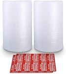 Bubble Cushioning Wrap Roll 2 Pack 3/16" Air Bubble 12 Inch x 74 Feet Total, Perforated Every 12 Inch with 20pcs Fragile Stickers Packing Supplies for Heavy-Duty Moving Shipping