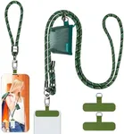 HOTEMIA Phone Lanyard and Wrist Straps, Adjustable Cell Phone Lanyard Crossbody with Detachable Wallet, 8mm Thick iPhone Lanyard for Around the Neck (Green+Wallet)