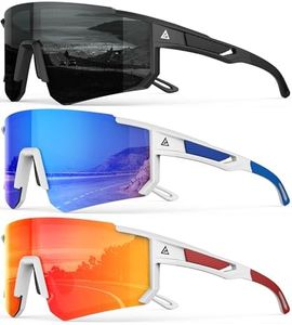 QALLY Polarized Sports Sunglasses for Men, UV400 Protection Mens Sunglasses Wrap Around Sun Glasses for Cycling Running