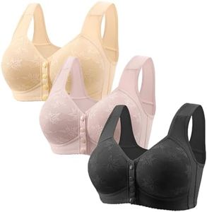 3-Pack Daisy Front Closure Bras for Older Women – No Underwire, Push-Up, Full Coverage Cotton Bras – Upgraded Breathable Comfort for Everyday Wear (A05-beige,4X-Large)