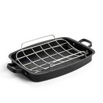 Merten & Storck Pre-Seasoned Carbon Steel Induction 47x27x6 cm Roasting Pan with Stainless Steel Removable Roaster Rack, Oven Safe Up to 300°C, Black