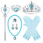 Toy4baby Princess Dress Up Party Accessories For Princess Costume Gloves Tiara Wand Necklace Earrings Bracelet And Ring (Blue Gift Set Of 7, 9Pcs