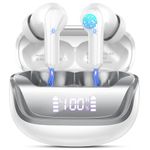 Wireless Earbuds, 2024 Bluetooth 5.4 Headphones in Ear with 4 ENC Noise Cancelling Mic, HiFi Stereo Deep Bass Bluetooth Earbuds, Wireless Earphones 45H Playtime with LED Display, IP7 Waterproof, White