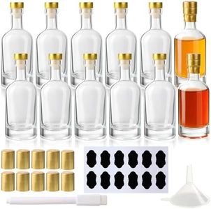 BPFY Glass Liquor Bottles with T-Top Caps and Heat Shrink Capsules, Empty Mini Vodka Bottles, Travel Shots Bottles for Wine, Alcohol, Whiskey, Beverages (3 oz 12 Pack)
