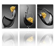 Tucocoo Large Pictures for Dining Room Black and White Wine Glass Paintings 3 Panel Goblet Canvas Wall Art Modern Artwork Home Decor for Kitchen Giclee Wooden Framed Ready to Hang(60x28 inches)