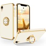 iPhone XR Case, SouliGo iPhone XR Phone Case 360° Ring Holder Kickstand for Magnetic Car Mount Slim Luxury Bling Plating Soft TPU Anti-Scratch Protective Bumper Phone Case for iPhone XR, White