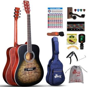 Winzz 4/4 Chitarra acustica full size timbrata Chitarra Folk Adulti Principianti Chitarra a corde d'acciaio Nero