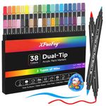 VividHues Dual Tip Acrylic Paint Pens, 38 Colours Acrylic Markers Pens ，Permanent Paint Markers Set with Fine & Brush Tip for Rock Painting, Glass, Ceramics, Wood, Plastic, Card Making, DIY Crafts