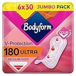 Bodyform Ultra Normal Sanitary Towels, 180 (30 X 6 Packs) Period Pads, SecureFit Leakage Protection, Ultra-Breathable Top Layer