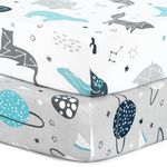 Pack n Play Stretchy Fitted Sheet Set, BROLEX 2 Pack, Portable Mini Crib Sheets, Convertible Mattress Protector, Ultra Soft Material, Space Planet