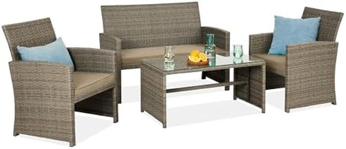 Best Choice Products 4-Piece Outdoor Wicker Patio Conversation Furniture Set for Backyard w/Coffee Table, Seat Cushions - Taupe/Desert